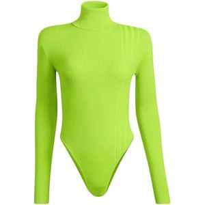 Adidas Ivy Park Rib Knit Turtleneck Bodysuit Neon Green Small
